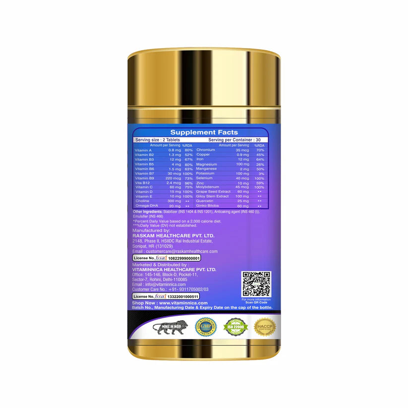 Vitaminnica Multi Vita Men (Multivitamins) - Boosts Strength, Stamina and Manages Stress