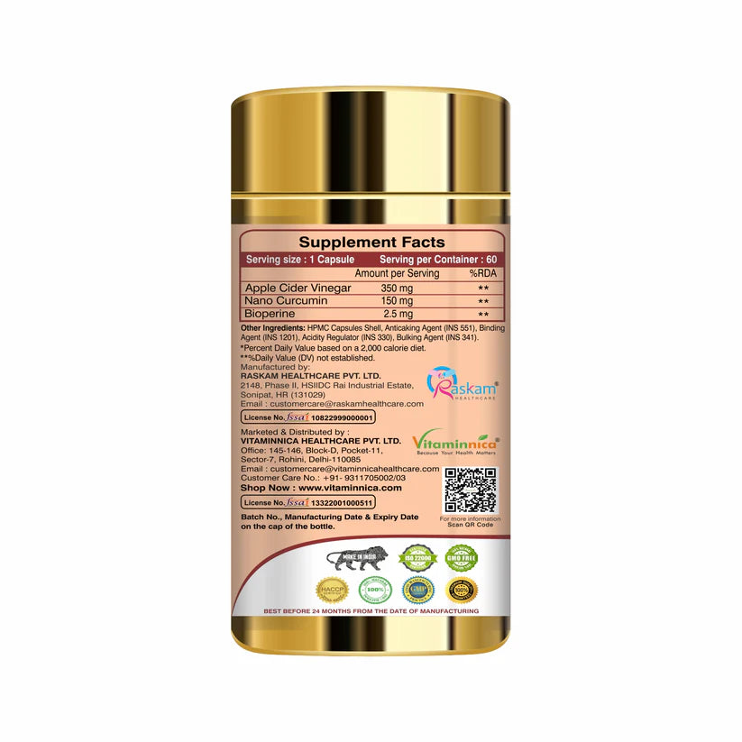 Vitaminnica Apple Cider Vinegar- Healthy Gut, Bloating and Improves Digestion