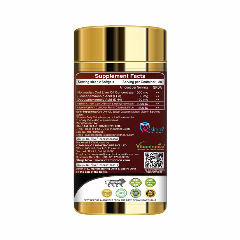 Vitaminnica Cod Liver Oil - Better Eyesight, Heart, Skin & Hair
