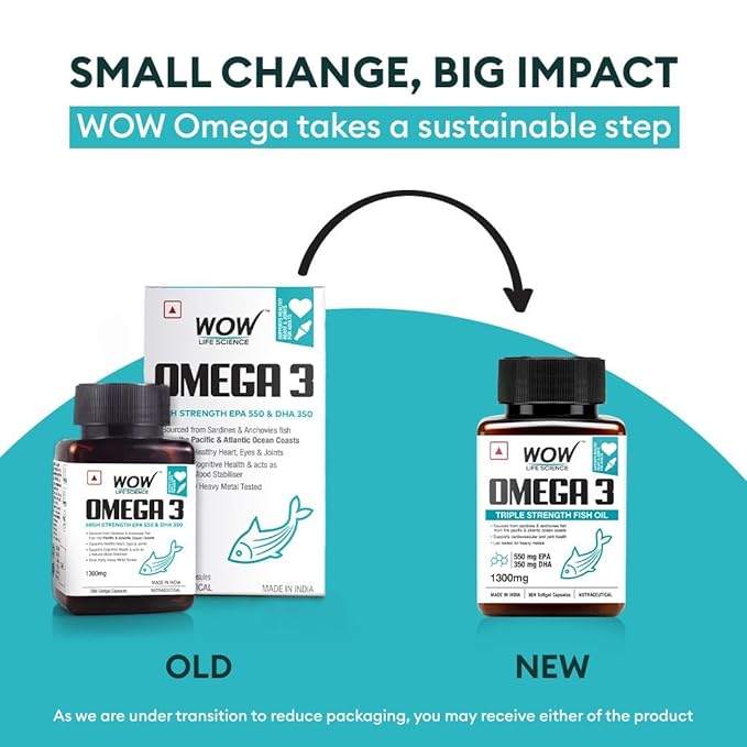 WOW Omega-3 Fish Oil 1300 mg Triple Strength 550mg EPA 350mg DHA