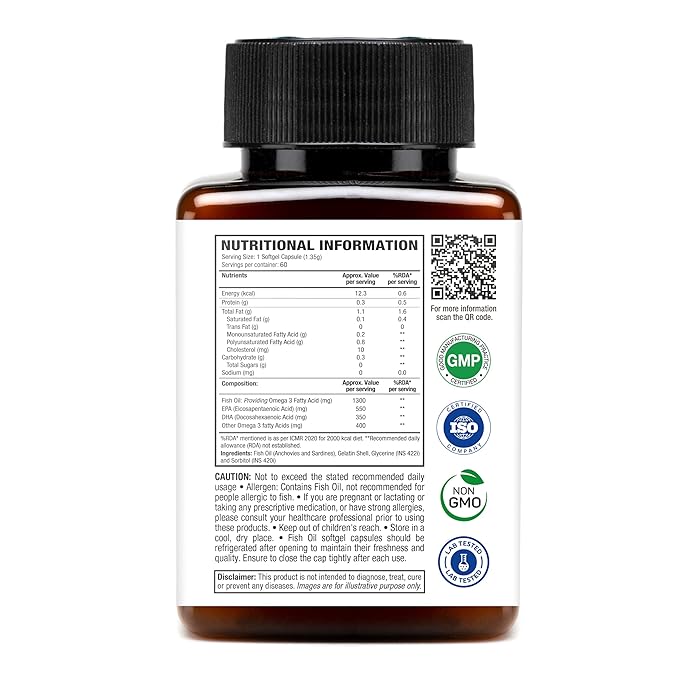 WOW Omega-3 Fish Oil 1300 mg Triple Strength 550mg EPA 350mg DHA