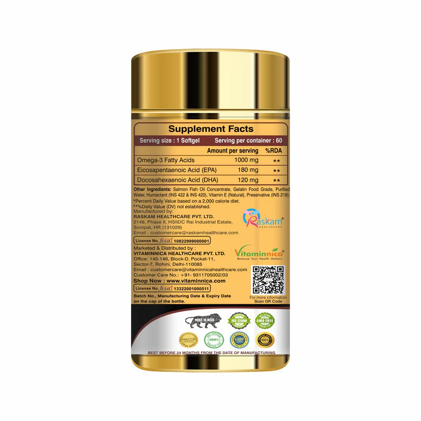 Vitaminnica Omega 3 - Better Heart. Skin, Eye Health & Improves Sleep Cycle