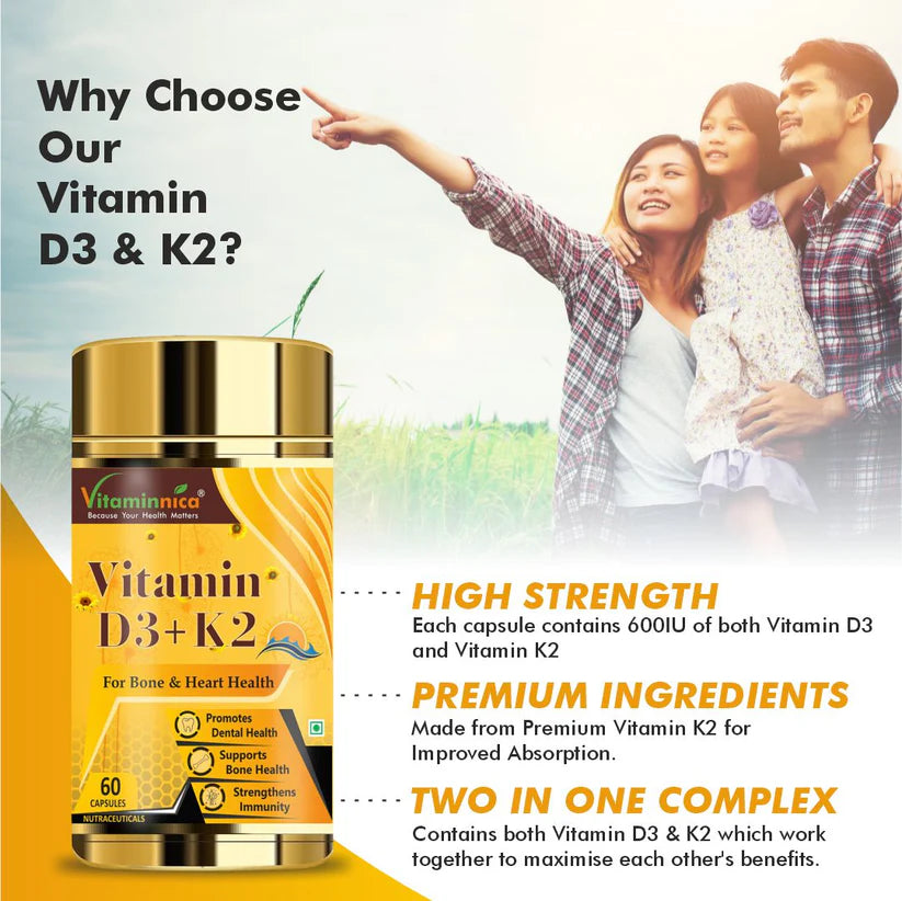 Vitaminnica Vitamin D3+K2 - Improves Dental, Bone Health & Immunity