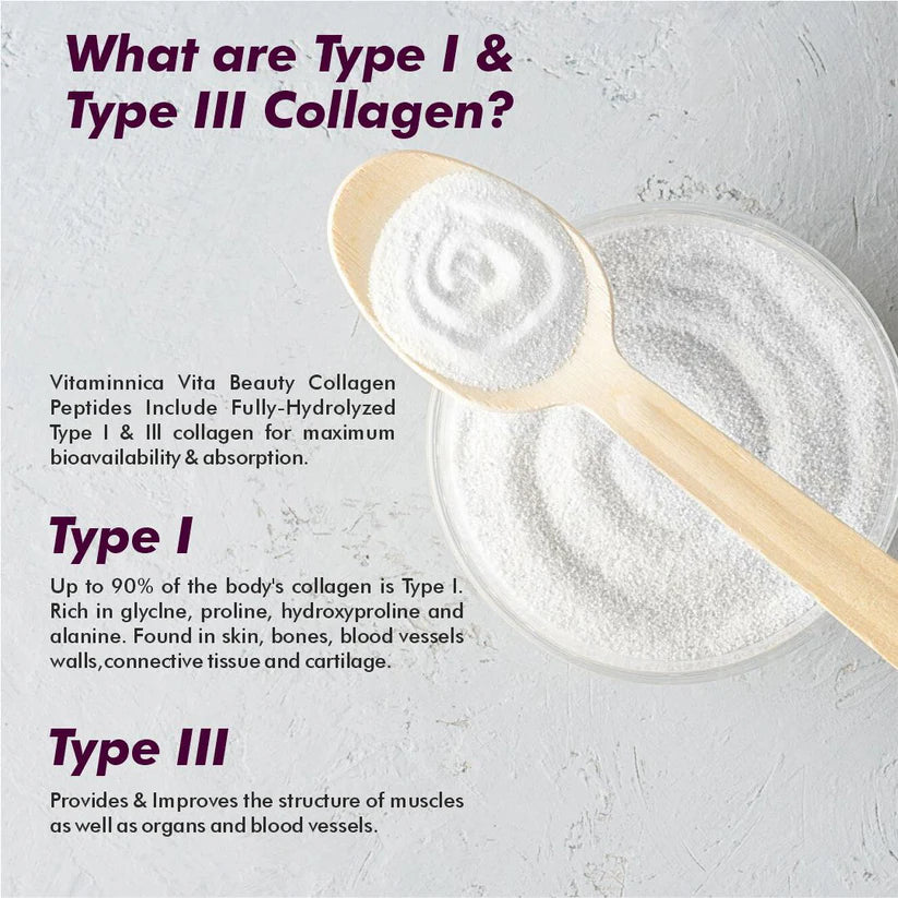 Vitaminnica Vita Beauty Collagen Powder (Type I & III) with Hyaluronic Acid, Glutathione, Vitamin C, Biotin & Vitamin E | For Glowing Skin & Anti-Aging