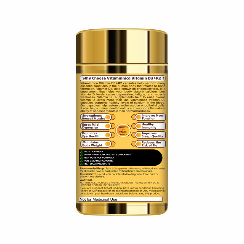 Vitaminnica Vitamin D3+K2 - Improves Dental, Bone Health & Immunity