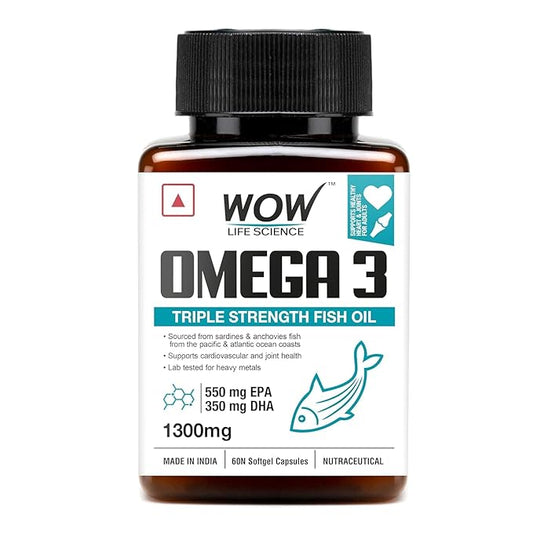 WOW Omega-3 Fish Oil 1300 mg Triple Strength 550mg EPA 350mg DHA