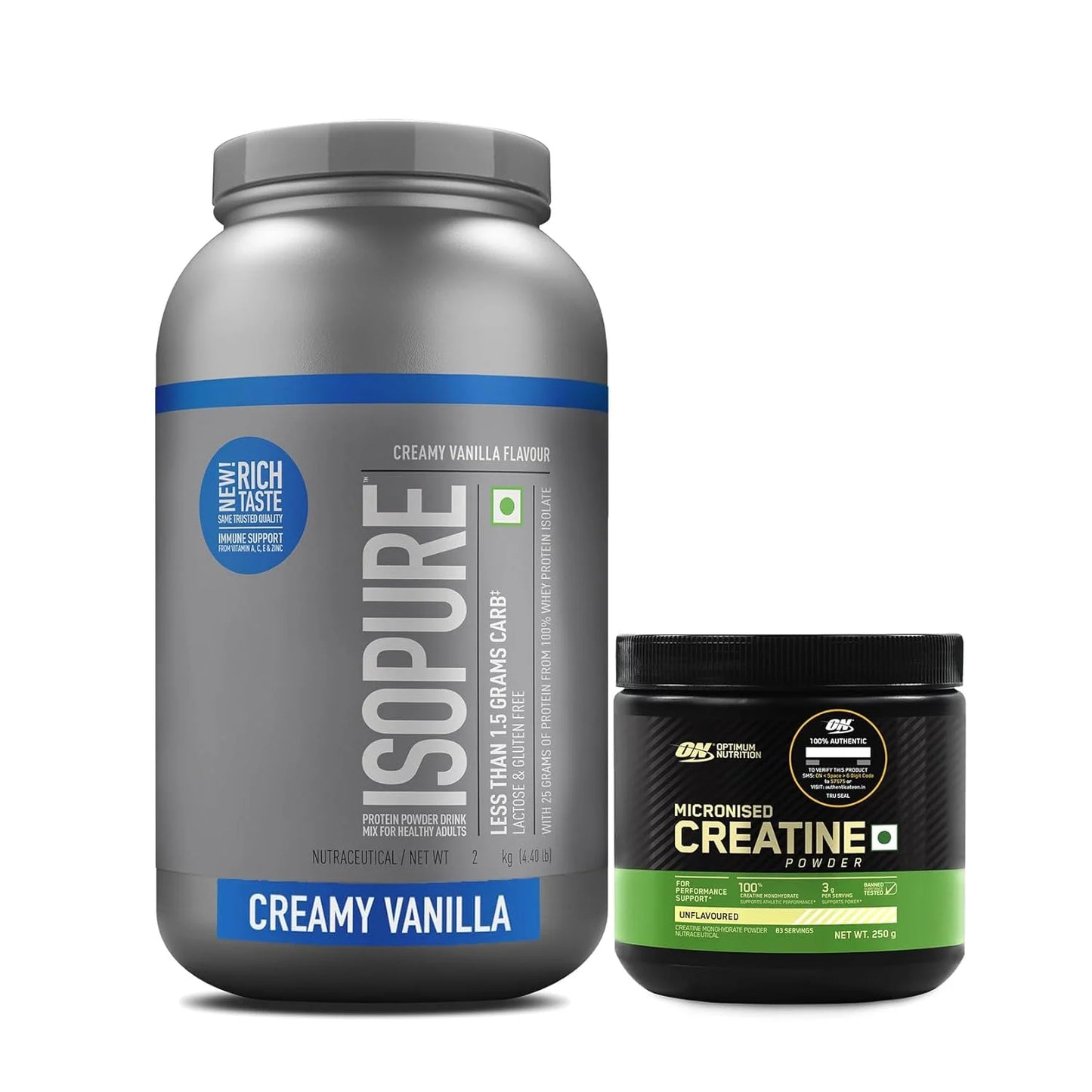 Isopure Whey Protein Isolate Powder - 2kg + Optimum Nutrition Micronised Creatine Powder - 250G