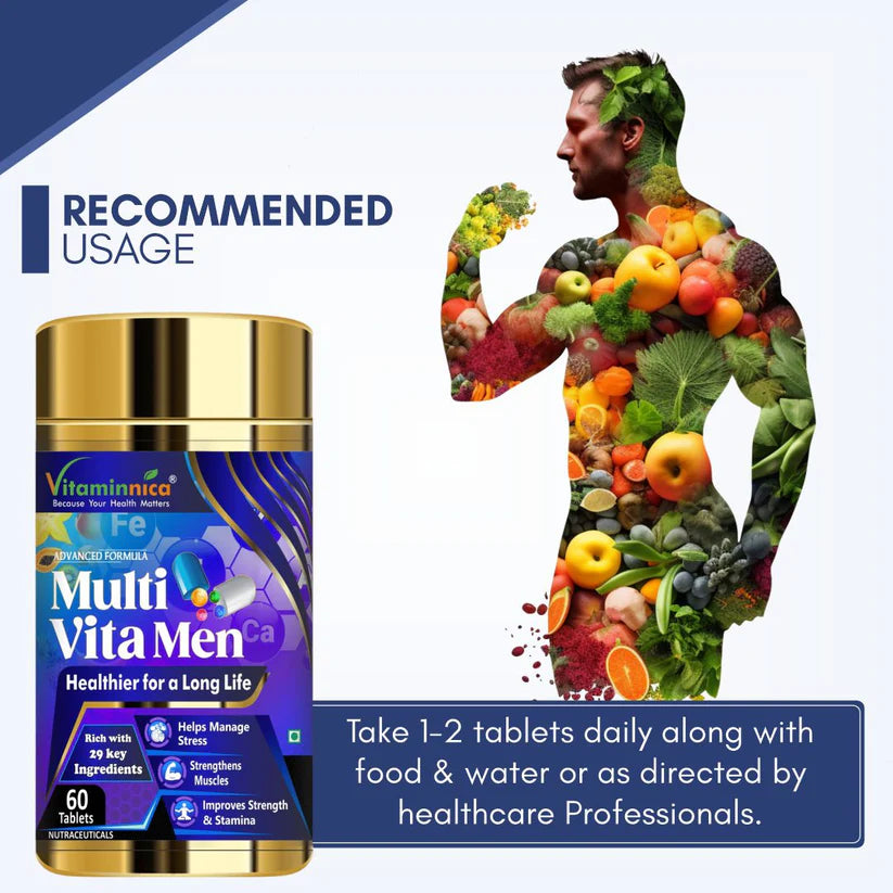 Vitaminnica Multi Vita Men (Multivitamins) - Boosts Strength, Stamina and Manages Stress
