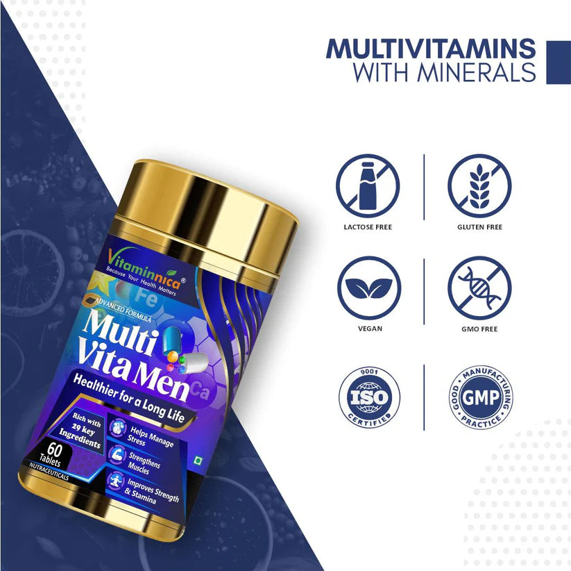 Vitaminnica Multi Vita Men (Multivitamins) - Boosts Strength, Stamina and Manages Stress